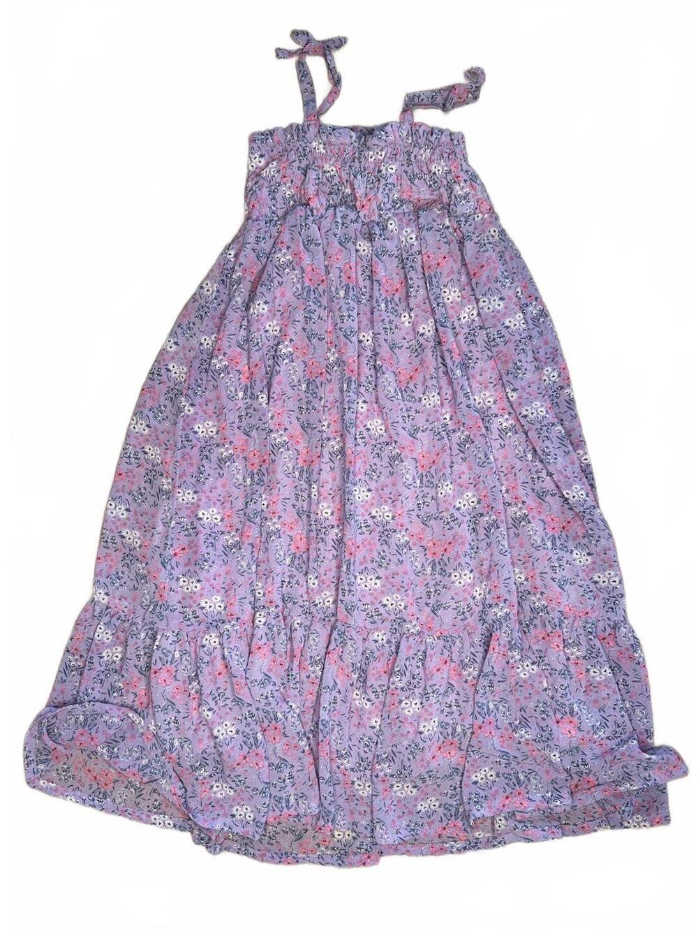Btween 6Y Purple Floral Girls' Dress with Adjustable Shoulder Ties
